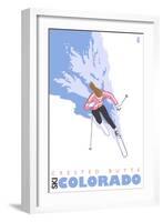 Crested Butte, Colorado, Stylized Skier-Lantern Press-Framed Art Print