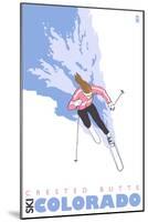 Crested Butte, Colorado, Stylized Skier-Lantern Press-Mounted Art Print