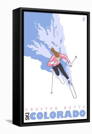 Crested Butte, Colorado, Stylized Skier-Lantern Press-Framed Stretched Canvas