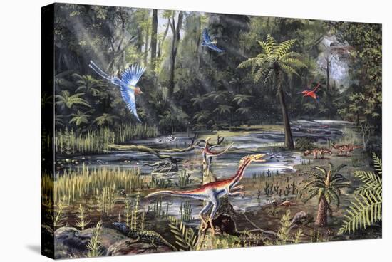 Cretaceous Life, Artwork-Richard Bizley-Stretched Canvas