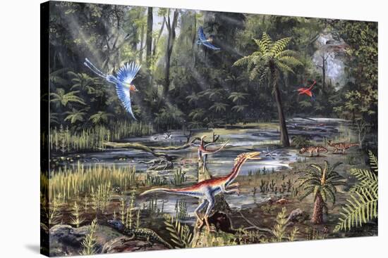 Cretaceous Life, Artwork-Richard Bizley-Stretched Canvas