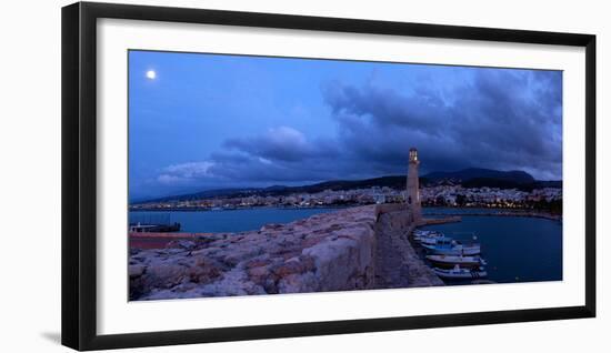 Crete, Rethimnon, Venetian Harbour, Evening Panorama, Moon-Catharina Lux-Framed Photographic Print