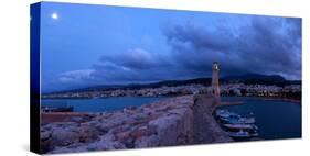 Crete, Rethimnon, Venetian Harbour, Evening Panorama, Moon-Catharina Lux-Stretched Canvas