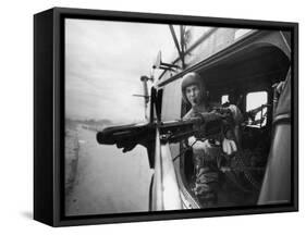 Crew Chief Lance Cpl. James C. Farley Manning Helicopter Machine Gun of Yankee Papa 13-Larry Burrows-Framed Stretched Canvas