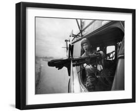 Crew Chief Lance Cpl. James C. Farley Manning Helicopter Machine Gun of Yankee Papa 13-Larry Burrows-Framed Photographic Print