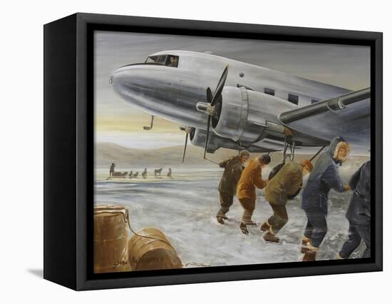 Crew Hand Starting the Port Engine of the Dc-3 Bluebonnet Belle-null-Framed Stretched Canvas