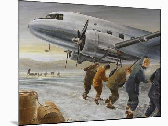 Crew Hand Starting the Port Engine of the Dc-3 Bluebonnet Belle-null-Mounted Art Print