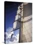 Crew Member Climbing Mast of the Star Clipper, Caribbean-Dave Bartruff-Stretched Canvas