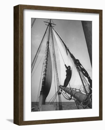 Crew Member Sailing a Pilot Boat in Boston Harbor-Carl Mydans-Framed Photographic Print