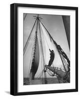 Crew Member Sailing a Pilot Boat in Boston Harbor-Carl Mydans-Framed Photographic Print