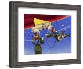 Crew of a Space Rocket in Free Flight Outside Their Vehicle-null-Framed Art Print