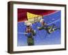 Crew of a Space Rocket in Free Flight Outside Their Vehicle-null-Framed Art Print