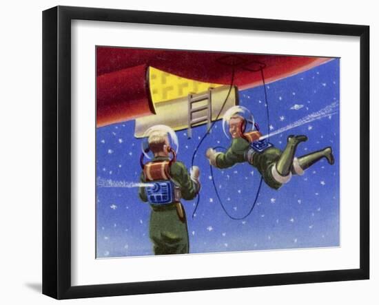 Crew of a Space Rocket in Free Flight Outside Their Vehicle-null-Framed Art Print