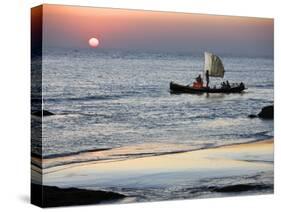 Crew of Fishing Boat Hurries Home to Sittwe as Sun Sets over the Bay of Bengal, Burma, Myanmar-Nigel Pavitt-Stretched Canvas