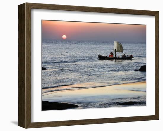 Crew of Fishing Boat Hurries Home to Sittwe as Sun Sets over the Bay of Bengal, Burma, Myanmar-Nigel Pavitt-Framed Photographic Print