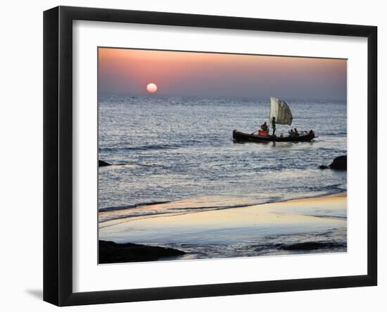 Crew of Fishing Boat Hurries Home to Sittwe as Sun Sets over the Bay of Bengal, Burma, Myanmar-Nigel Pavitt-Framed Photographic Print