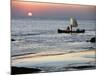 Crew of Fishing Boat Hurries Home to Sittwe as Sun Sets over the Bay of Bengal, Burma, Myanmar-Nigel Pavitt-Mounted Photographic Print