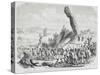 Crew of Frigate La Flore Felling Statue of Vaihus, on Easter Island, for Shipping Back to France-null-Stretched Canvas