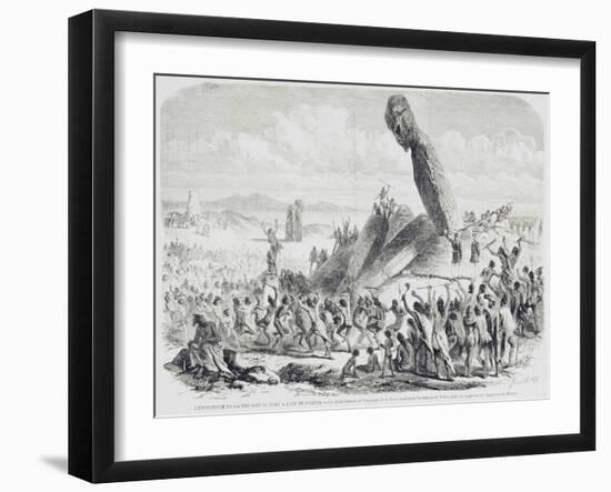 Crew of Frigate La Flore Felling Statue of Vaihus, on Easter Island, for Shipping Back to France-null-Framed Giclee Print