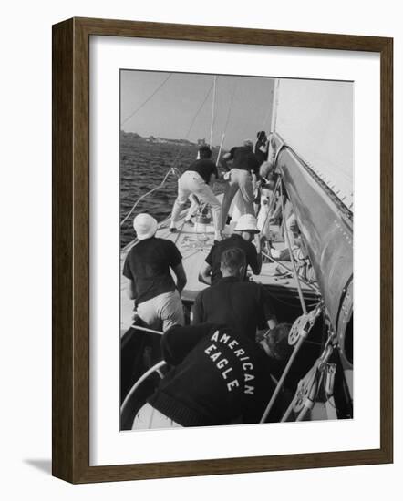 Crew of the American Eagle During America's Cup Race-null-Framed Photographic Print