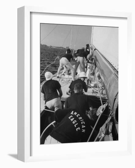 Crew of the American Eagle During America's Cup Race-null-Framed Photographic Print