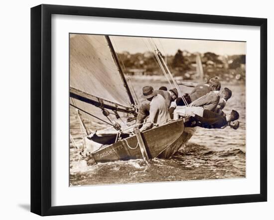 Crew of the "Arawatta" During the "Eighteen Footer" Race, Sydney Harbour, 9th April 1934-null-Framed Premium Photographic Print