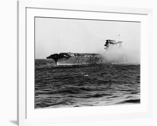 Crew of U.S.S. Lexington Abandoning Ship-null-Framed Photographic Print