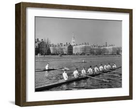 Crew Rowing on Charles River across from Harvard University Campus-Alfred Eisenstaedt-Framed Photographic Print