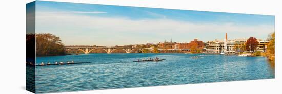 Crew Teams in their Sculls on the Potomac River at Old Georgetown Waterfront, Washington Dc, USA-null-Stretched Canvas