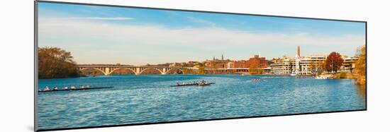 Crew Teams in their Sculls on the Potomac River at Old Georgetown Waterfront, Washington Dc, USA-null-Mounted Photographic Print