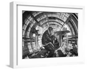 Crewman Poking His 50 Cal. Machine Gun Out of Side Window of B-17E Flying Fortress During WWII-Frank Scherschel-Framed Photographic Print