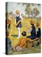 Cricket at Girls' School-RH Brock-Stretched Canvas