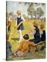 Cricket at Girls' School-RH Brock-Stretched Canvas