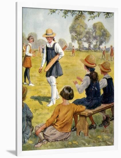 Cricket at Girls' School-RH Brock-Framed Art Print