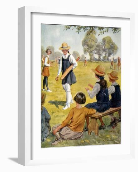 Cricket at Girls' School-RH Brock-Framed Art Print