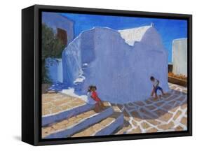 Cricket by the Church Wall, Mykonos-Andrew Macara-Framed Stretched Canvas