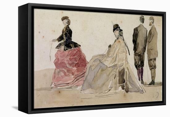 Crinolines on the Beach (Pencil and W/C on Paper)-Eugène Boudin-Framed Stretched Canvas