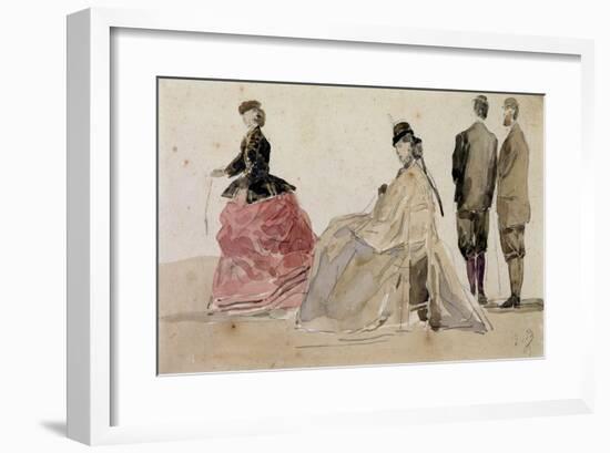 Crinolines on the Beach (Pencil and W/C on Paper)-Eugène Boudin-Framed Giclee Print