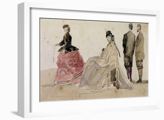 Crinolines on the Beach (Pencil and W/C on Paper)-Eugène Boudin-Framed Giclee Print
