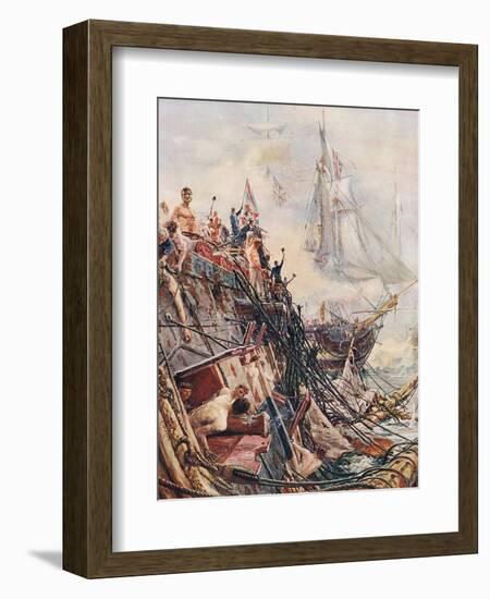 Crippled But Unconquered: The Belleisle at Trafalgar on 21st October 1805, Illustration from…-William Lionel Wyllie-Framed Giclee Print