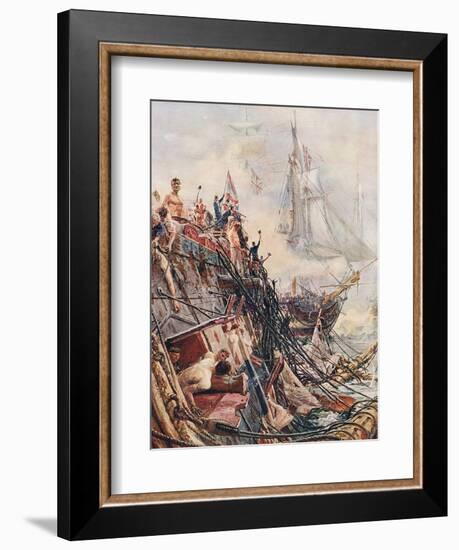 Crippled But Unconquered: The Belleisle at Trafalgar on 21st October 1805, Illustration from…-William Lionel Wyllie-Framed Giclee Print