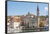 Croatia, Brac, Milna. Church of our Lady of the Annunciation 18th century dominates waterfront.-Trish Drury-Framed Stretched Canvas