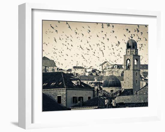 Croatia, Dalmatia, Dubrovnik, Old Town (Stari Grad), Clock Tower Surrounded by Birds-Alan Copson-Framed Photographic Print