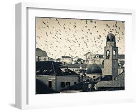 Croatia, Dalmatia, Dubrovnik, Old Town (Stari Grad), Clock Tower Surrounded by Birds-Alan Copson-Framed Photographic Print