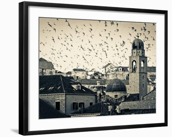 Croatia, Dalmatia, Dubrovnik, Old Town (Stari Grad), Clock Tower Surrounded by Birds-Alan Copson-Framed Photographic Print