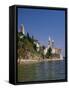 Croatia, Dalmatia, Rab Island, Rab City, Old Town, Cityscape, Beach, Swimmers-Thonig-Framed Stretched Canvas