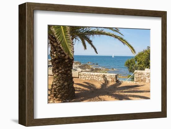 Croatia, Dubrovnik. Lokrum Island. Sailboat passes in calm Adriatic Sea.-Trish Drury-Framed Photographic Print