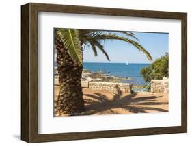 Croatia, Dubrovnik. Lokrum Island. Sailboat passes in calm Adriatic Sea.-Trish Drury-Framed Photographic Print