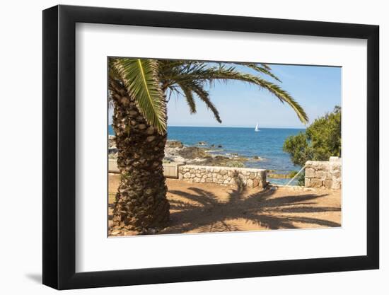 Croatia, Dubrovnik. Lokrum Island. Sailboat passes in calm Adriatic Sea.-Trish Drury-Framed Photographic Print