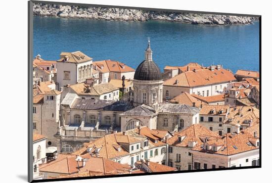 Croatia, Dubrovnik. Old City Cathedral, red tile roofs and Adriatic.-Trish Drury-Mounted Photographic Print